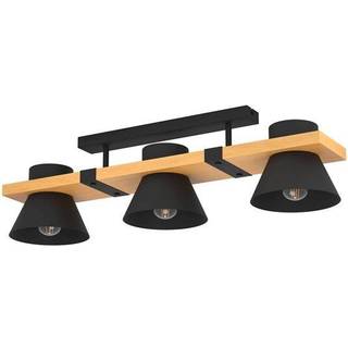 Maccles loftlampe i sort med træ, 3 lyskilder