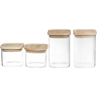 Five - Opbevaringsglas med låg i heveatræ - Transparent - 10cm x 10cm x 15cm - Flora