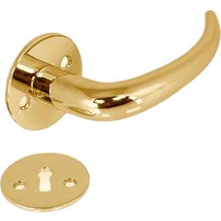 Coupé dørhåndtag i blank messing uden lak inkl. roset og nøgleskilt c/c 30 mm