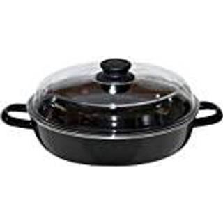Riess Classic Schwarzemaille Schmorpfanne 24 cm mit Glasdeckel - Emaille - Schwarz