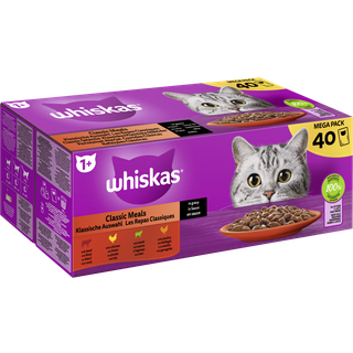 Whiskas Serveringspose Multipack 1+ Classic-udvalg i sauce 42.93 DKK/1 kg
