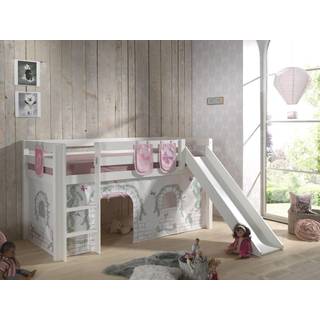 Halvhøj seng med rutsjebane – Pino, hvid med Birdy gardin