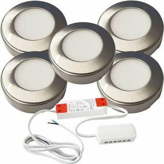 5x 2,6 W LED spotslamper til køkkenskabe – overflademonterede – med driverkit, stål, varmhvid