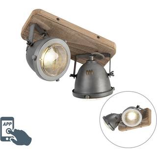 Industriel smart spot grå med træ inkl. 2 WiFi GU10 - Emado