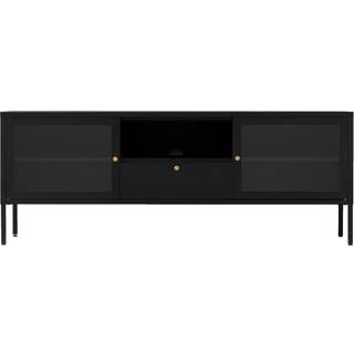 Dalby Tv-Bænk - Tv-Bænk, 2 Glaslåger, 1 Skuffe, Stål, Sort 150X35X60