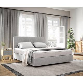 Boxspringbett Dream-Well 180x200 cm Cord Silbergrau mit Taschenfederkernmatratze und Topper Visco