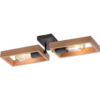 Loftslampe med ramme af træ, to lys