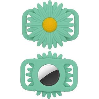 AirTag Etui i Silikone til Kæledyrshalsbånd - Blomst - Grøn