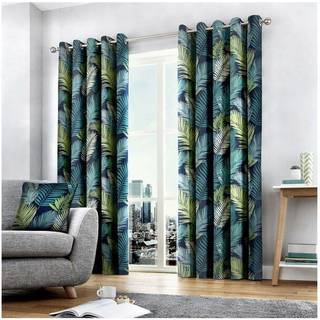 Fusion Fusion Green Tropical Leaves Lined Eyelet Curtains