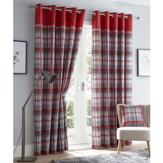 Orleans 66" x 90" Rød, Grå og Skifer Tartan Check Eyelet Klar-til-brug Gardiner