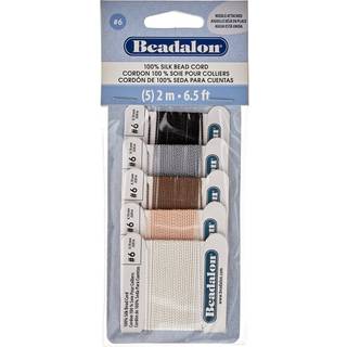 Beadalon 100% silketr?d Variety Color Pack - St?rrelse 6 med forbundet n?l 5 pk (sort hvid gr? beige brun) silke ledning til smykkefremstilling -