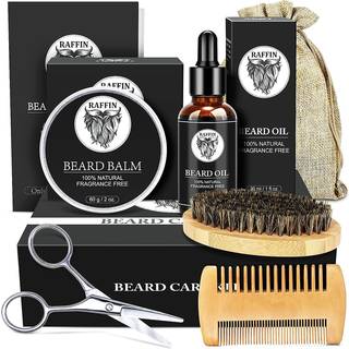 Raffin Beard Kit til m?nds f?dselsdag til m?nds pleje m/oliebalsamb?rste kam - julestr?mpe stuffers til m?nd gaver til ham/mand/k?reste/far/far