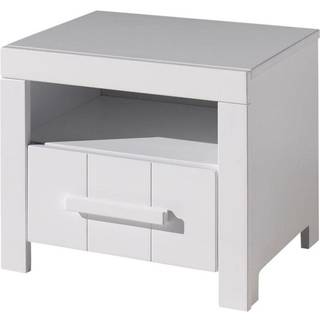 Sengebord Erik – hvid natbord i lakeret MDF og fyrretræ