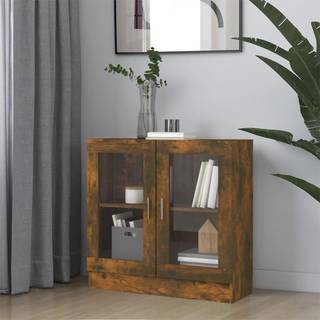 vitrineskab 82,5x30,5x80 cm konstrueret træ røget egetræ