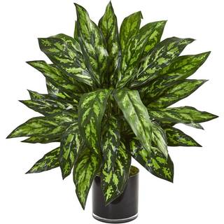 Næsten naturlig sølvkonge kunstig plante i sort glasvase