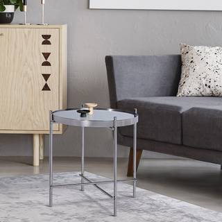 WOMO-DESIGN design sidebord Ø43x45 cm i sølv lavet af metal og glas, stuebord