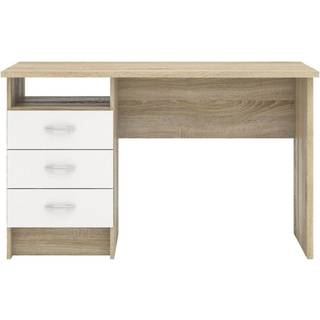 Fula skrivebord 3 skuffer eg struktur dekor og hvid.