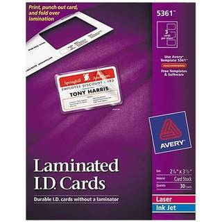 Avery 5361 Lamineret laser/inkjet-ID-kort 2-1/4-tommer x3-1/2-tommer 30/bx ???vid