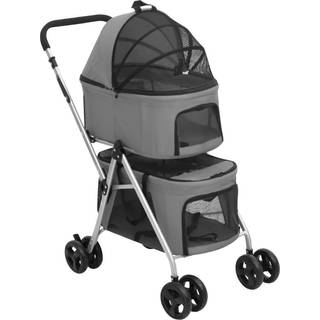 dobbelt hundeklapvogn foldbar 83x48x97 cm oxfordstof grå