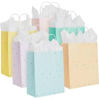 Blue Panda 36 Pack Medium Polka Dot Paper Giftposer med h?ndtag og hvidt tissuepapir 6 Pastel Rainbow Colours (10 X 8 X 4 in)