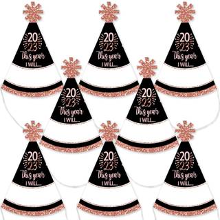 Big Dot of Happiness Rose Gold Godt nytår - Mini Cone 2025 Nytårsaften Party Resolution Party Hats - Small Little Party Hats - Sæt på 10