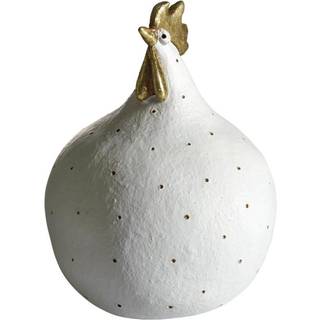 Høne Glamour hvid/guld, H.13cm