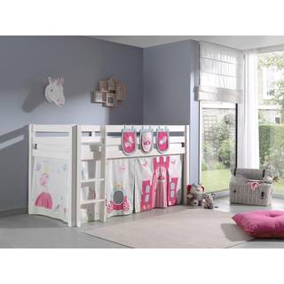 Halvhøj seng med forhæng – Pino, hvid, Princess