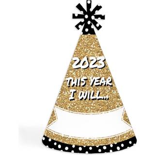 Stor prik af lykke Pop Fizz Clink! - Cone Party Hats - 2025 Nytårsaften Resolution Cone Party Hat for Kids and Adults - Sæt med 8 (standardstørre