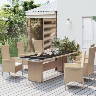 Havebord Med Bordplade Polyrattan Og Hærdet Beige - Glas / 240 x 90 x 75 cm