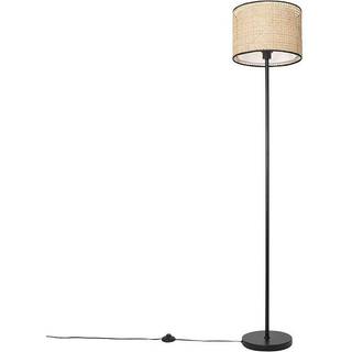 Rustik gulvlampe sort med rattan-skærm - Kata