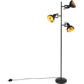 Industriel gulvlampe sort med guld 3-lys - Tommy