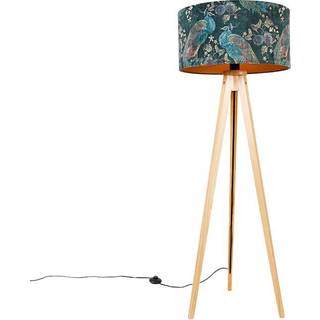 Moderne gulvlampe træstofskærm sort påfugl 50 cm - Tripod Classic