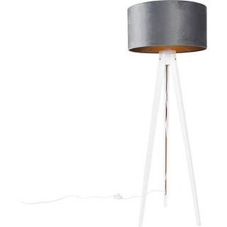 Moderne gulvlampe tripod hvid med grå fløjlsskærm 50 cm - Tripod Classic