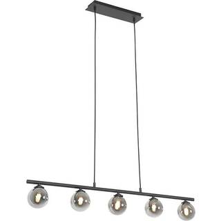 Moderne pendellampe sort 100 cm 5-lys med røgglas - Athen