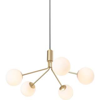 Art Deco Pendellampe guld med opalglas 5-lys - Coby