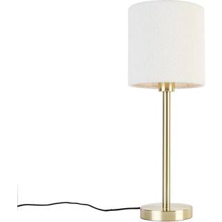 Klassisk bordlampe messing med bouclé-skærm hvid 20 cm - Simplo