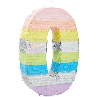 Blue Panda - Stort nummer 0 pinata til pigens f?dselsdagsfestdekorationer Rainbow Pastel (21x14.4x4 in)