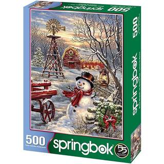Springbok Winter Windmill 500 Piece Jigsaw Puzzle för vuxna med snögubbe och Red Barn Winter Scene - tillverkad i USA med låsande bitar som knäpp