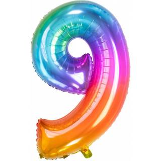 Folienballon Zahl 9 Regenbogen