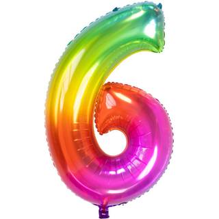 Folienballon Zahl 6 Regenbogen