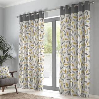 Fusion Fusion Yellow Beechwood Leaves Eyelet Lined Curtains