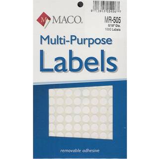 Maco White Round Multi-Purpose Labels 5/16 inches in Diameter 1000 pr. Boks (MR-505)