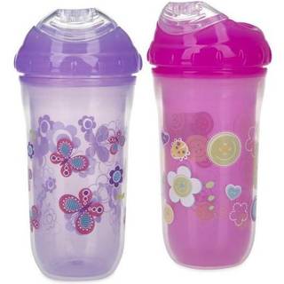 Nuby spildfri isoleret 9 oz kop (ca. 266 ml) - hård tut, BPA-fri, 2-pak (Farver/tryk kan variere)