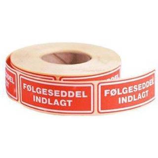 Etiket 'FØLGESEDDEL INDLAGT' 24x65mm rød 500stk