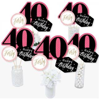 Stor prik af lykke chic 40 -?rs f?dselsdag - lyser?d sort og guld - f?dselsdagsfest midtstykket sticks - bordtoppers - s?t af 15