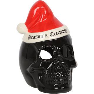 Schwarzer Totenkopf mit Nikolausmütze Teelichthalter