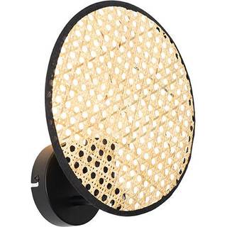 Rustik væglampe sort med rattan 25 cm - Kata