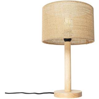 Rustik bordlampe træ med linnedskærm natur 25 cm - Mels