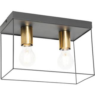 Minimalistisk loftslampe sort med guld 2-lys - Kodi
