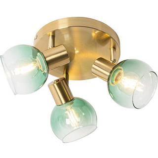 Art Deco loftspot guld med grønt glas 3-lys - Vidro